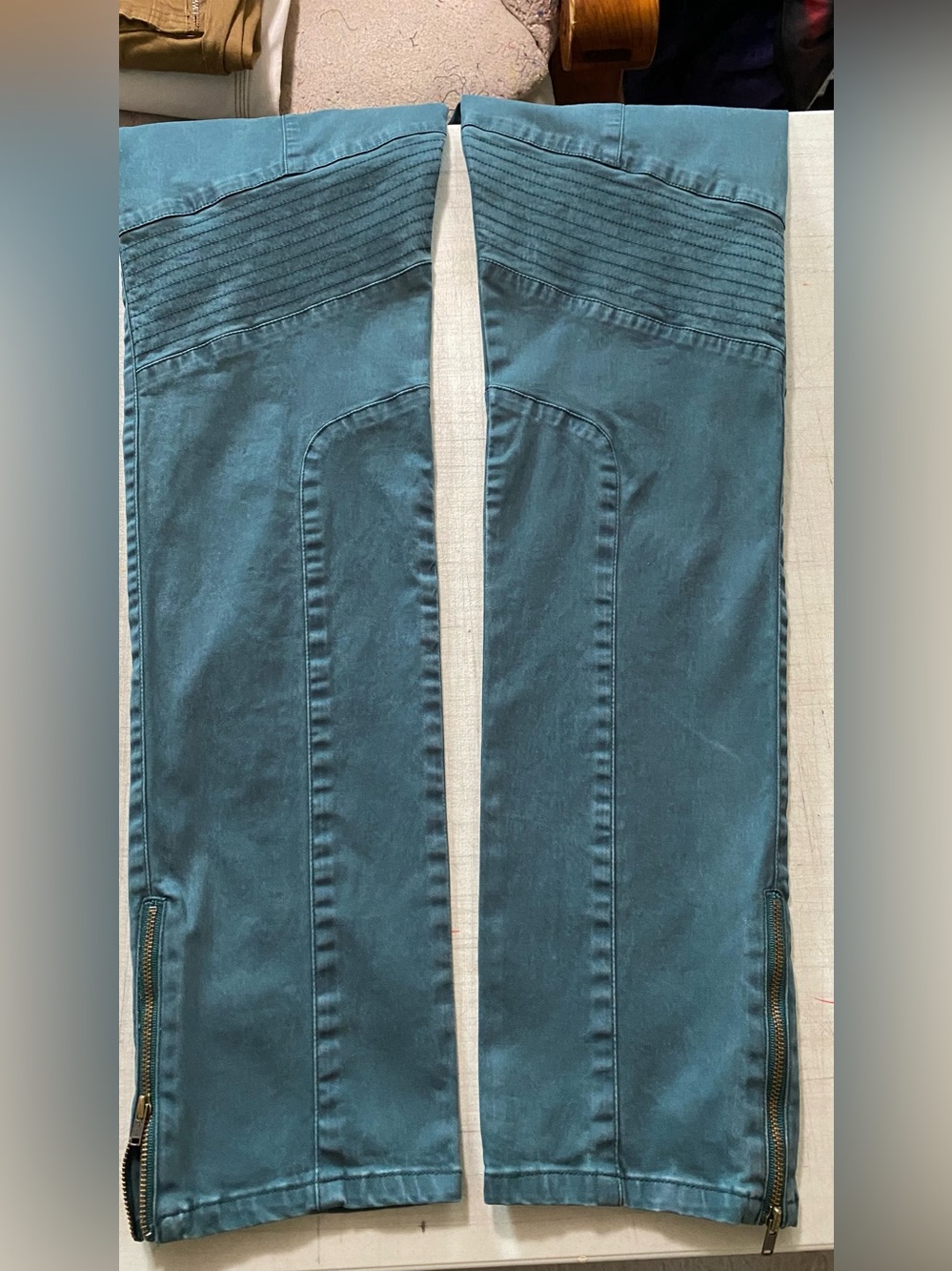 Peruvian Connection Pine Green Skinny Motorcycle Jeans women’s - Picture 8 of 12
